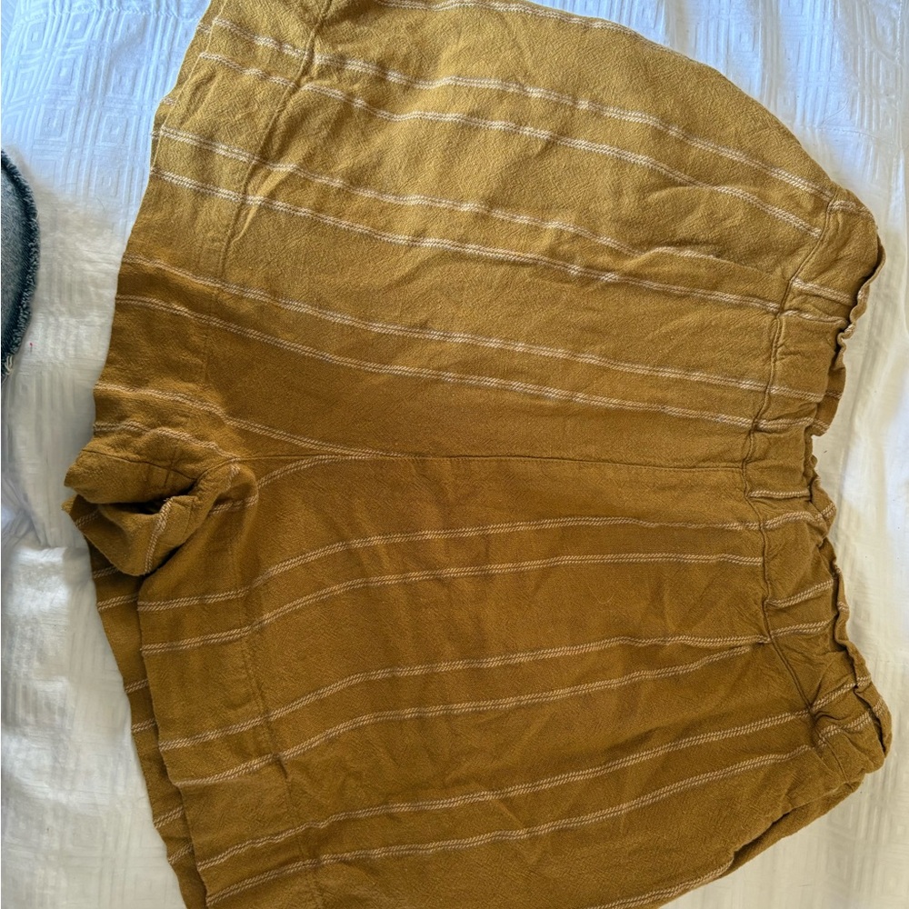 Urban Outfitters Mustard Striped Elastic-Waist Shorts